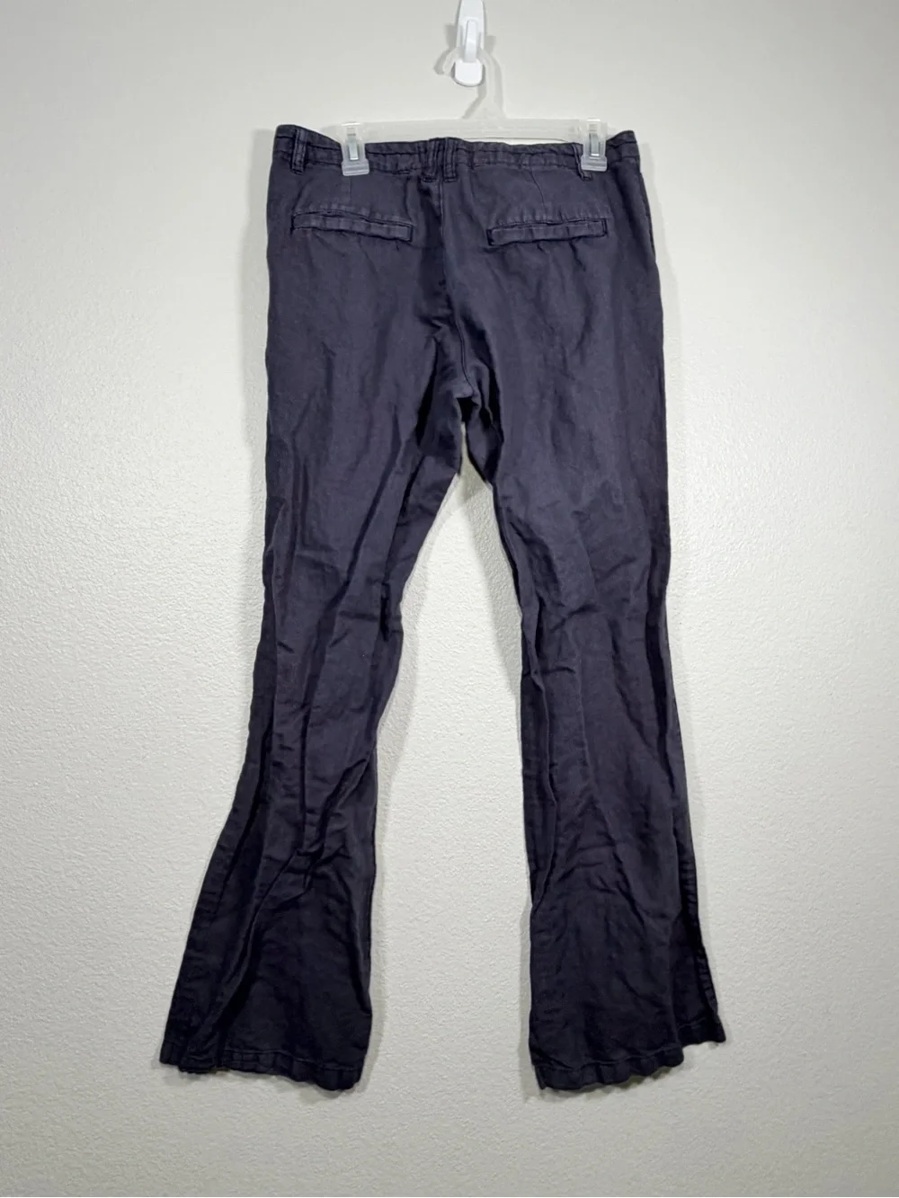 H&M Pants Navy Blue Flared Trousers Cotton Linen Business Work Office Women 10